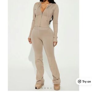 Fashion Nova Beige Zip-Up Jumpsuit